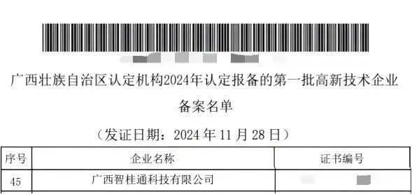 数字广西集团新添1家“国家高新技术企业”